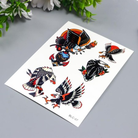 Tattoo on the body color "hawk/weapon" mix 15x11 cm-2