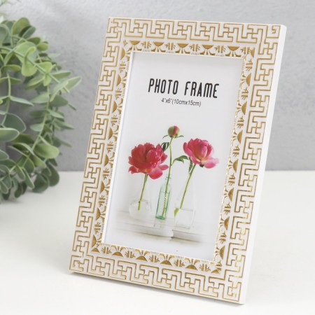 Photo frame plastic 10x15 cm "Greek patterns" gold on white 18.5x13.5 cm-2