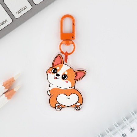 Acrylic corner keychain "Corgi" with carbine, 5 x 3.5 cm-1