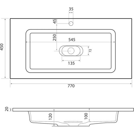 Snow -out sink uperwood modul 80 cm, rectangular-2