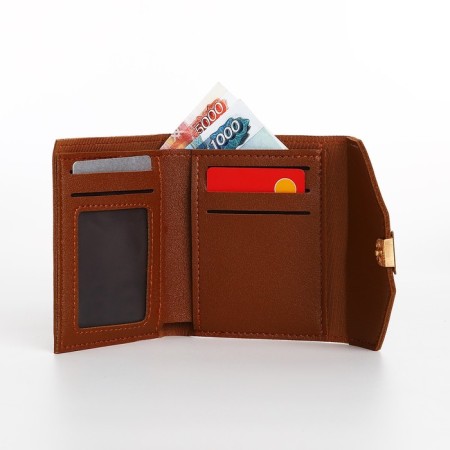 Women's wallet on the button, brown color-3