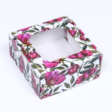Self -charged box, with a window, "watercolor flowers", 19 x 19 x 9 cm set 5 pcs-1