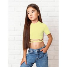 Top for a girl with short sleeves, height 146 cm, yellow color