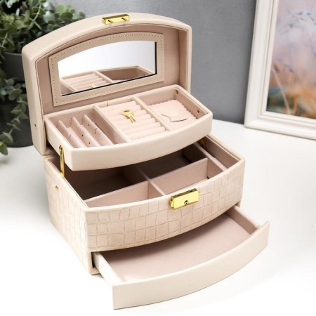 Casket to the leatherette for jewelry "Cream. Gloss and python" 13x21.5x15 cm-1