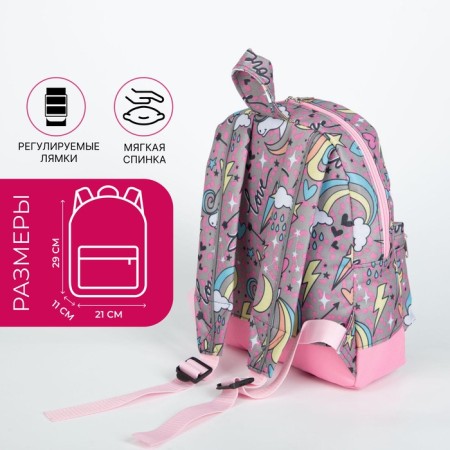 Baby backpack on lightning, external pocket, reflective strip, gray/pink color-1