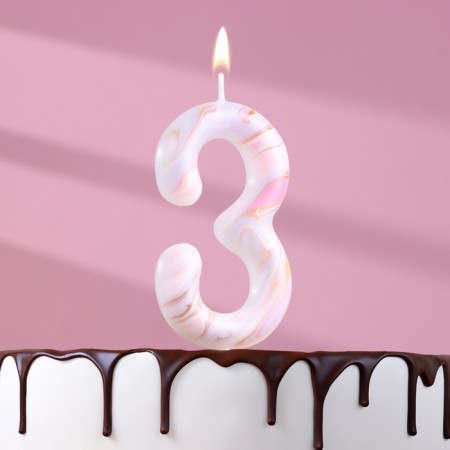 Candle in the “White Marble” cake, the number “3”, giant, 9 cm