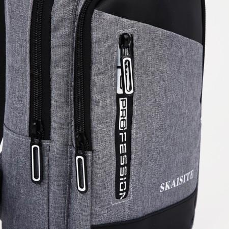 Male sling bag from textiles, with USB, gray color-4