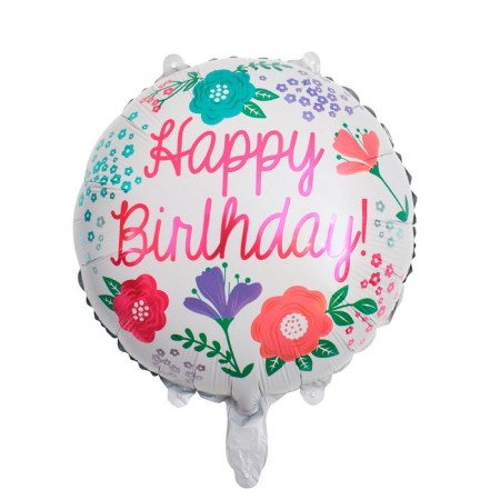Foil ball 18 "Happy Birthday - Flowers"
