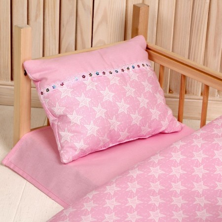 Puppet bed “stars on pink”, sheet, blanket 46x36 cm, pillow 23x17 cm-2