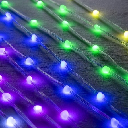 Smart garland “thread” 5 m dews with nozzles “hearts”, IP20, silver thread, 50 LED, remote control, application, glow RGB, USB-2
