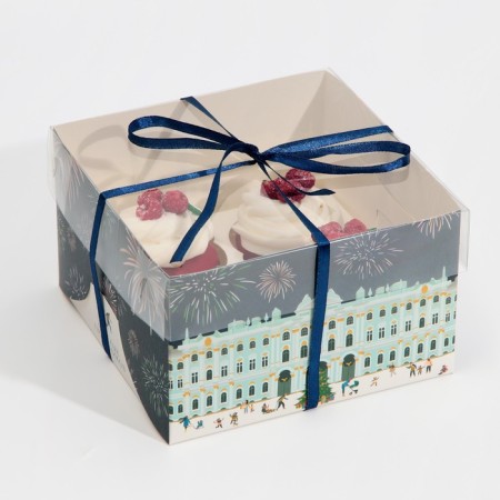 Box for Capcake "New Year's mood", 16 x 16 x 10 cm, New Year