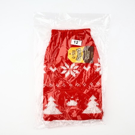 Clothing for dogs. Knitted sweater with "New Year" ornament, red, size XL-8
