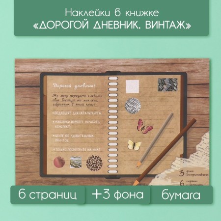 Stickers in the book "Expensive Diary. Vintage" + 3 backgrounds 20.7x14.2 cm