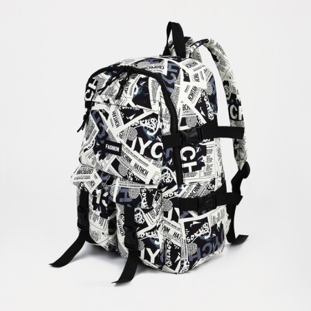 Youth backpack from textiles on lightning, 3 pockets, black/white color-2