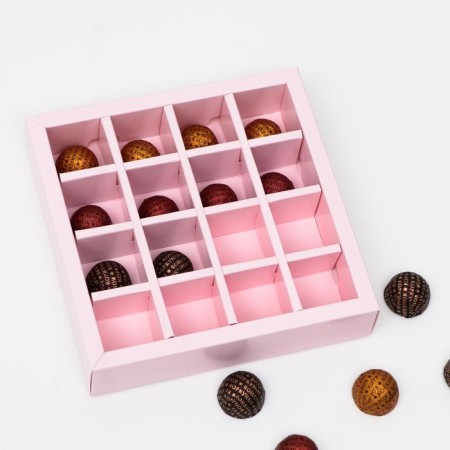 Box for sweets, 16 pcs, "peonies", pale pink, 17.7 x 17.7 x 3.8 cm-2
