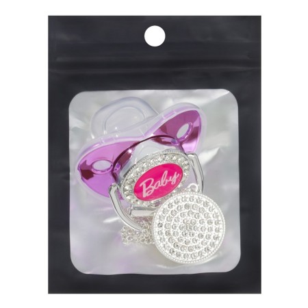 Set: Nipple - Orthodontic dummy with a holder, Baby, with a cap, from 6 months.., pink/silver, rhinestones-8