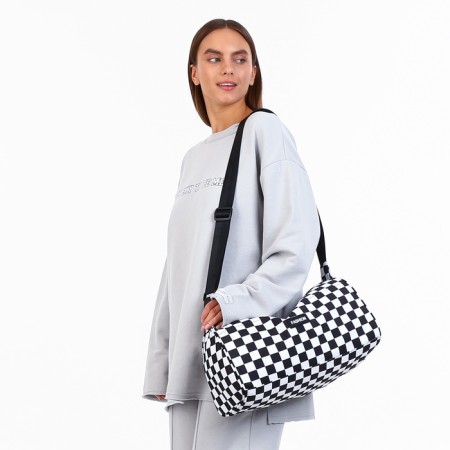 Sports bag with lightning, long belt, white/black color-3