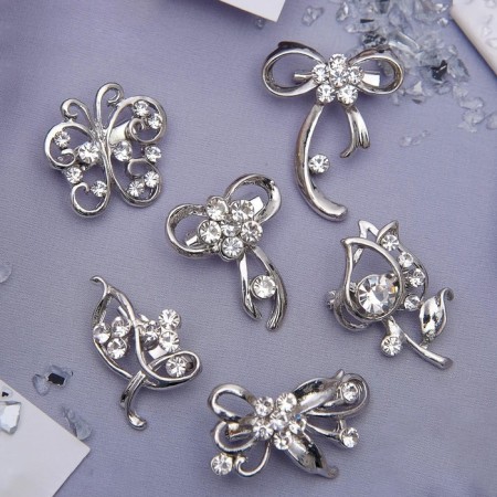 Brooch "Flower Waltz" mini, shape mix, white color in silver-3