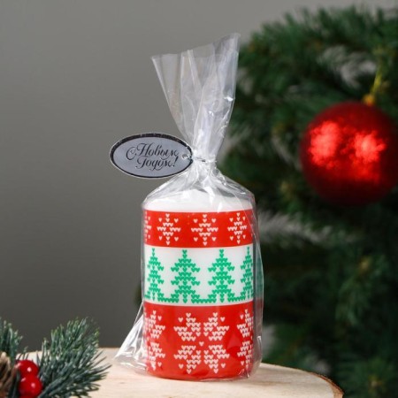 New Year's Candle-Cylinder "Scandinavian patterns. Fir tree", 6x10 cm, 30 hours, 227 g-2