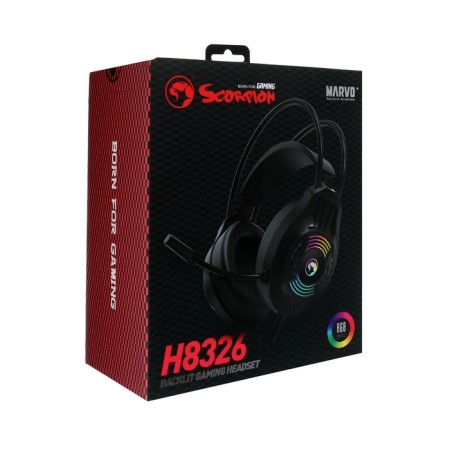 Marvo H8326 headphones, game, full -size, microphone, USB + 2*3.5mm, 1.8 m, RGB, black-7