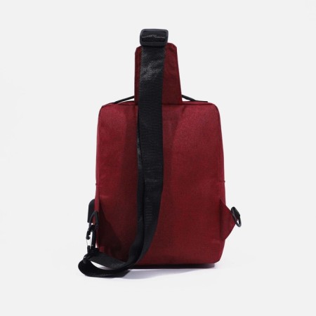 Male sling bag from textiles, with USB, dark red color-2