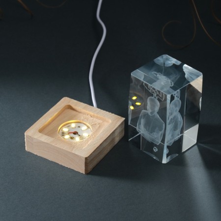 Souvenir glass backlight "rectangle. Thoughtrs" stand wood, USB 7x7x10-9