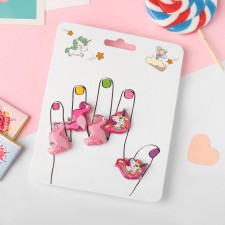 A set of children's rings “fingers” of flamingos and unicorns, 5 pcs., Mix shape, pink color, dimensionless