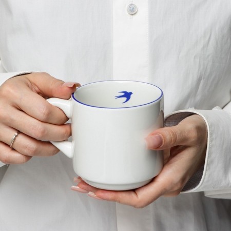 Ceramic "Swallow" mug, 300 ml, white color-5