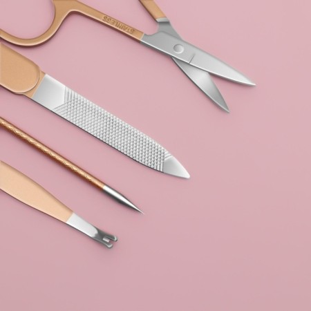 Manicure set, 8 objects, in case, beige/pink gold color-3