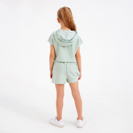Kit for girls (top, shorts) minku: casual collection olive color, height 152-2