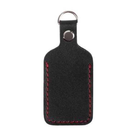 Leather keychain for a car key, label, rectangular, genuine leather, black-2