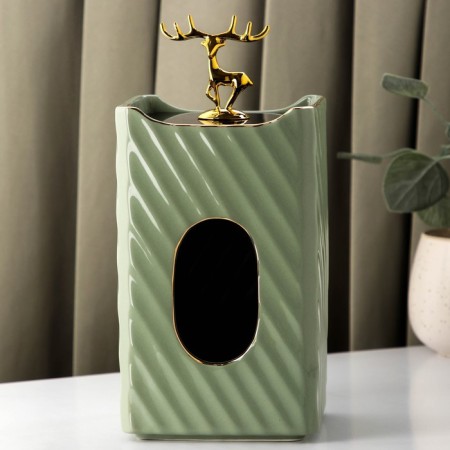 Ceramic napkin "Golden Deer", 12 × 10 × 25 cm, pistachio color