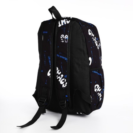 Young backpack from textiles on lightning, 3 pockets, black/blue color-3