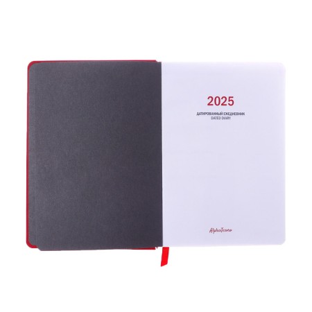 Dated diary 2025, A6+, 176 sheets "Lyon", solid cover, pancake embossing, with liesa, block 80 g/m2, red-3