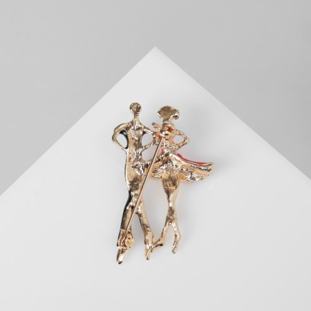 Brooch "Dancers" steam, red-black color in gold-2
