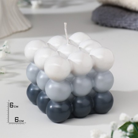 Figure candle "Babb cube", 6 cm, white-gray