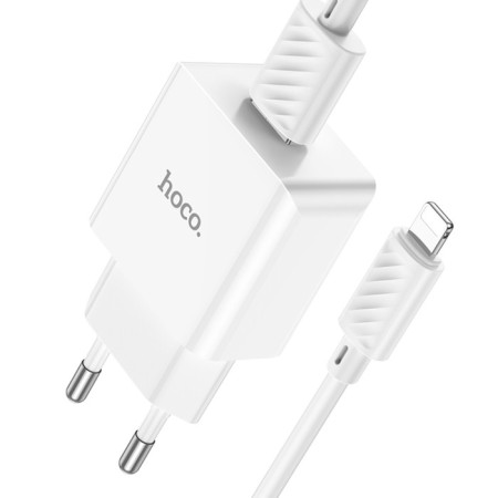 Network charger HOCO C106A, 1 USB, 2.1 A, Lightning cable - USB, 1 m, white-1