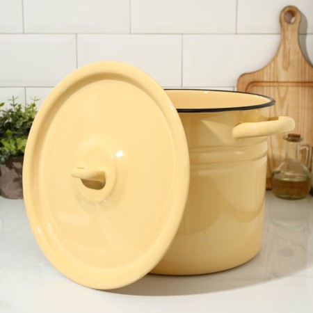 Cylindrical pan, 9 l, induction, without decor, beige color-1