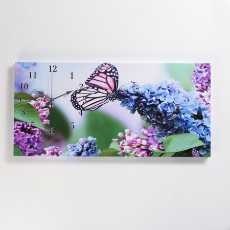 Carty watch is wall-mounted, on canvas, interior "lilac and butterfly", silent, 40 x 76 cm