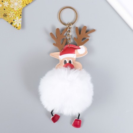 Fluffy on the ring "Deer in the New Year's cap" d = 8 cm