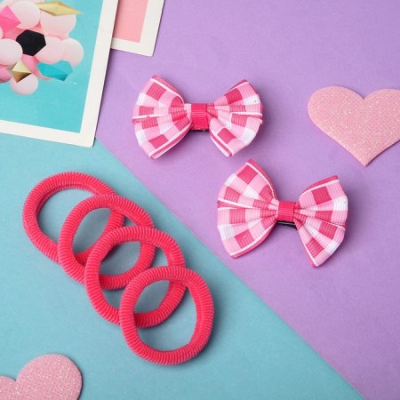 Hair set "Greta" (4 elastic bands, 2 clamps) cell, pink-1