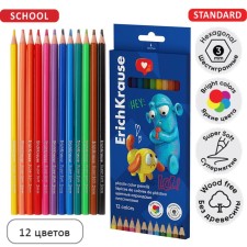 Карандаши 12 цветов ErichKrause Jolly Friends шестигранные, пластиковые с европодвесом