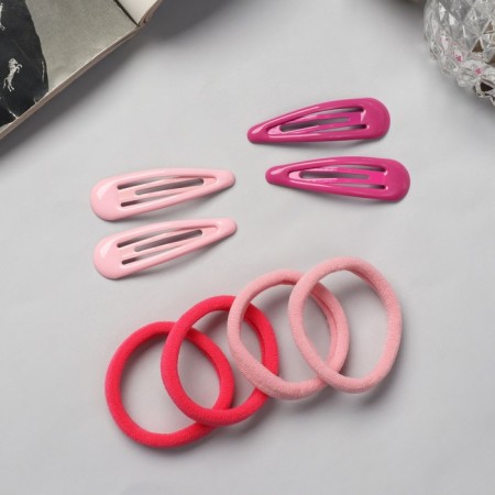 Hair set "Mira" (4 invisibility-5 cm, 8 elastic bands-3.5 cm) pink-1