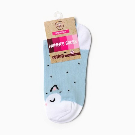 Women's socks shortened "owl", white/blue color, rr 23-25-2