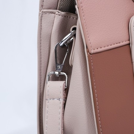 Lightning tout bag, outer pocket, long belt, dark beige color-4