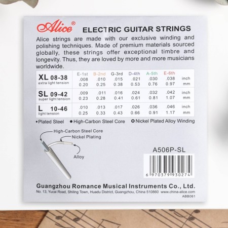 Strings set for A506P-SL electrihitars, Nickel, 9-42 Alice-1