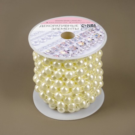 Pearls on threads, flat, 10 mm, 9 ± 1 m, milk color-2