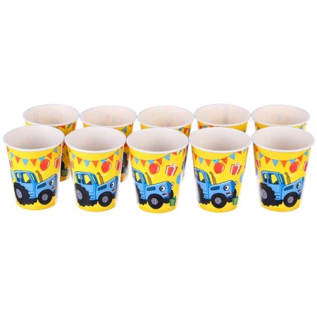 Paper glass "Happy Birthday!", 250 ml, blue tractor-4