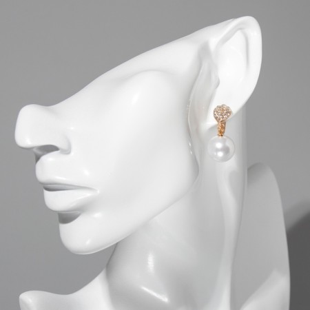 Earrings with pearls "Grace" drop and sphere, white color in gold-3