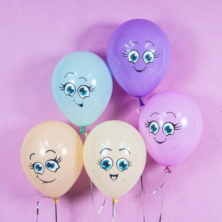 Shar Latex 12 “Funny emoticons”, pastel, 1-way, set 25 pcs., Mix-1